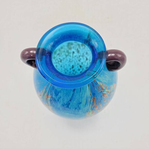 Vintage Vase Dale Tiffany Amphora Aventurine, Aqua Blue, Gold Copper Flecked, 8" - Picture 3 of 4